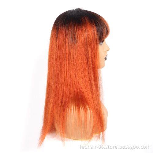 Wholesale Straight 1b/orange Color Wig Brazilian Remy Hair Human Hair Wigs For Women Ombre Color Full Machine Made Wig With Bang